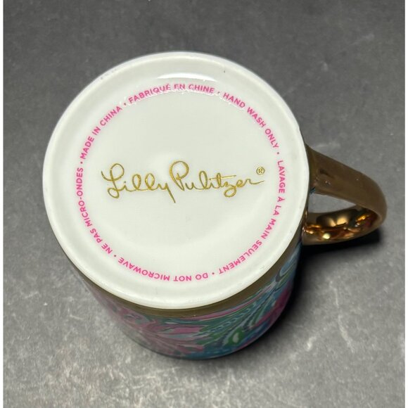 Lilly Pulitzer Happy Hour Ceramic Mug Tone Gold Tone Handle Colorful Floral - Picture 3 of 8